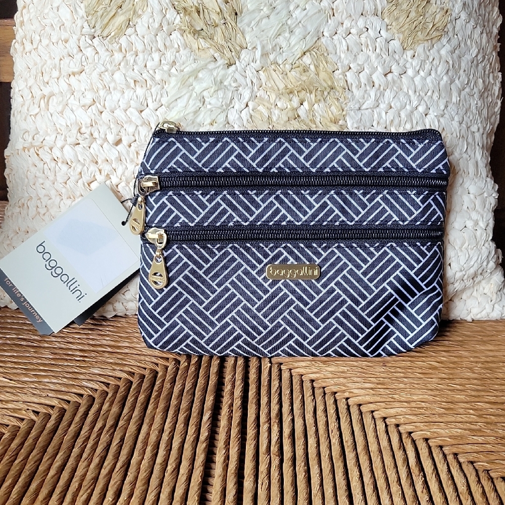 Baggallini Shanghai 3 zip case, black/white herringbone
